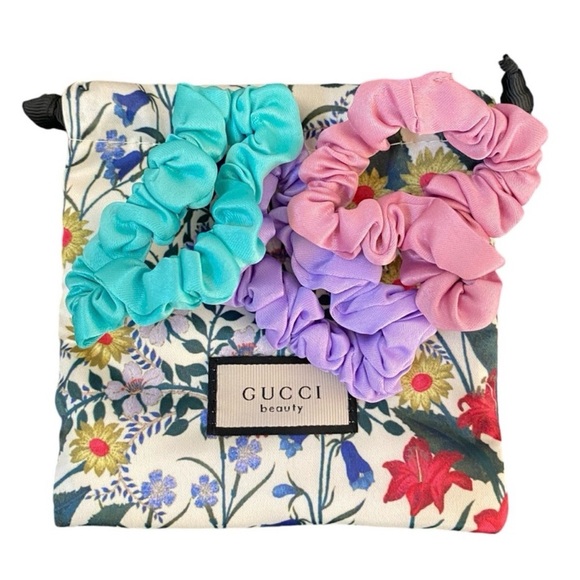Gucci Accessories - Gucci Pink, Purple, and Blue Scrunchies Set with Bag NWT